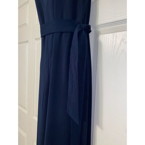 Navy Blue Sleeveless V-Neck Jumpsuit With Belted Waist Size 0 - Picture 4 of 7